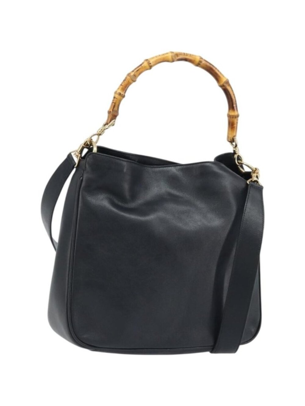 GUCCI Bamboo Shoulder Bag Leather 2way Black Gold 001 0166 1638